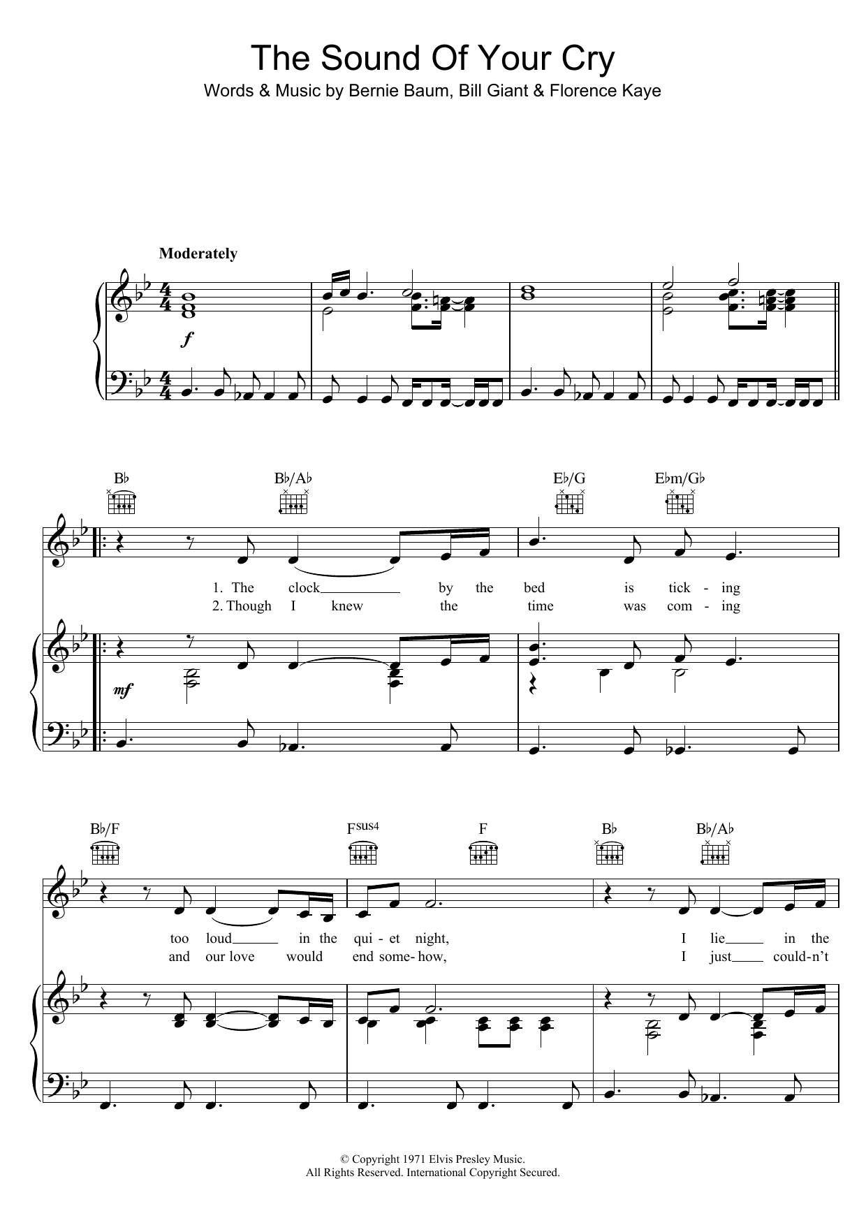 Elvis Presley The Sound Of Your Cry sheet music notes and chords arranged for Piano, Vocal & Guitar Chords (Right-Hand Melody)