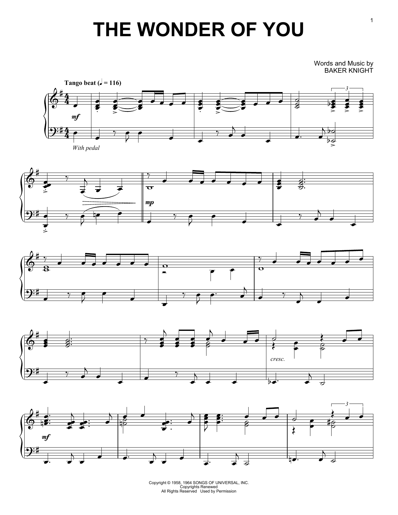Elvis Presley The Wonder Of You [Jazz version] sheet music notes and chords arranged for Piano Solo