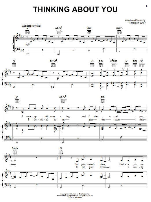 Elvis Presley Thinking About You sheet music notes and chords arranged for Piano, Vocal & Guitar Chords (Right-Hand Melody)