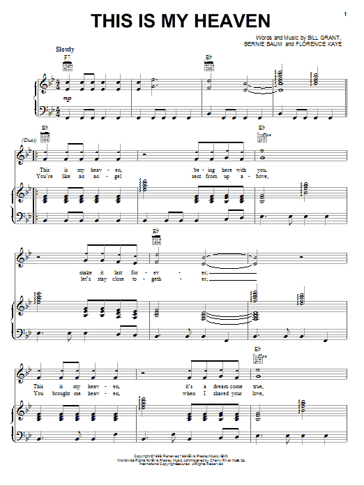 Elvis Presley This Is My Heaven sheet music notes and chords arranged for Piano, Vocal & Guitar Chords (Right-Hand Melody)