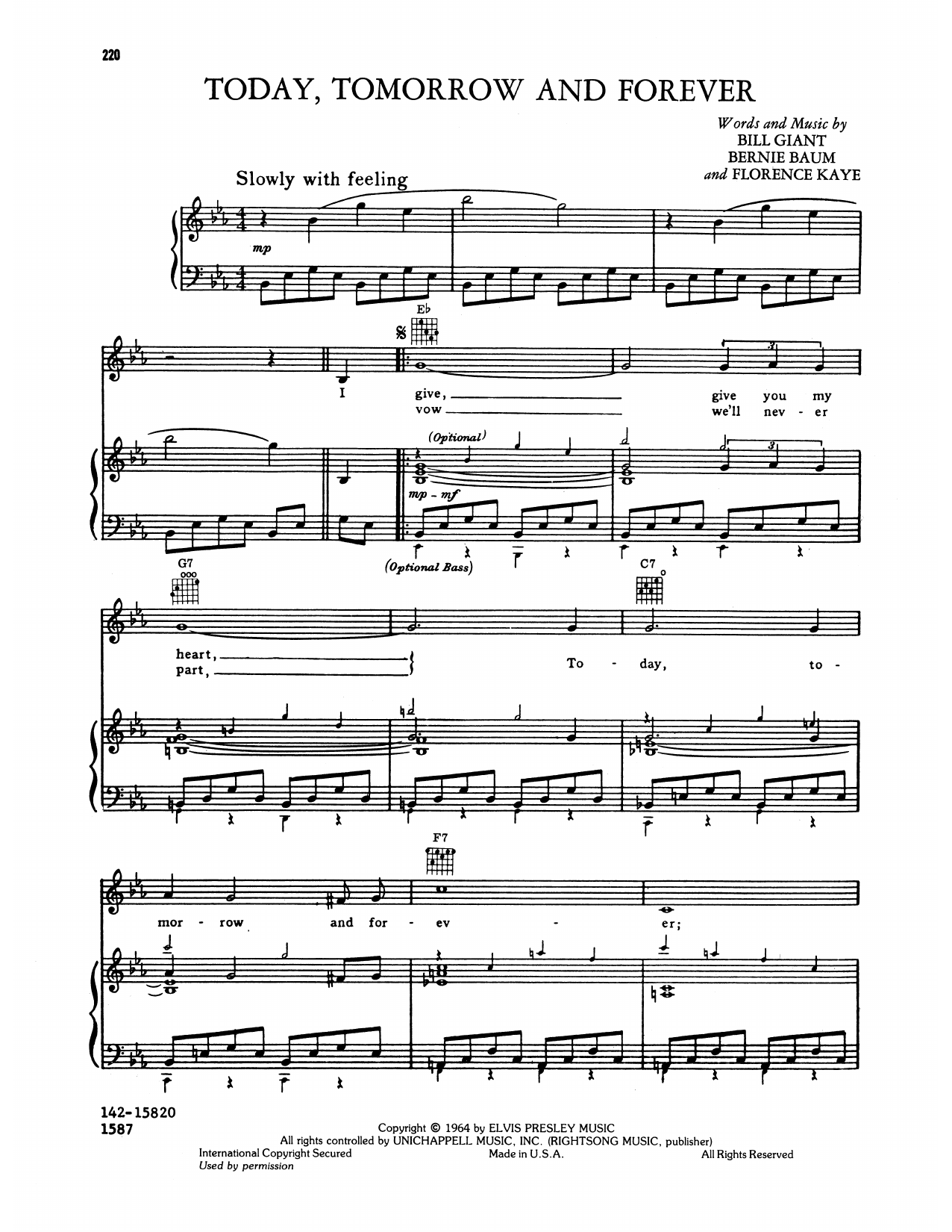 Elvis Presley Today, Tomorrow And Forever sheet music notes and chords arranged for Piano, Vocal & Guitar Chords (Right-Hand Melody)