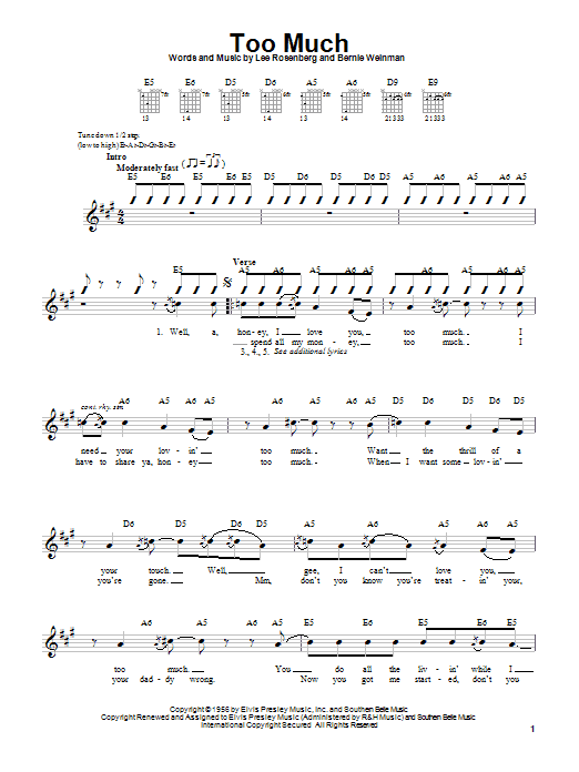 Elvis Presley Too Much sheet music notes and chords arranged for ChordBuddy