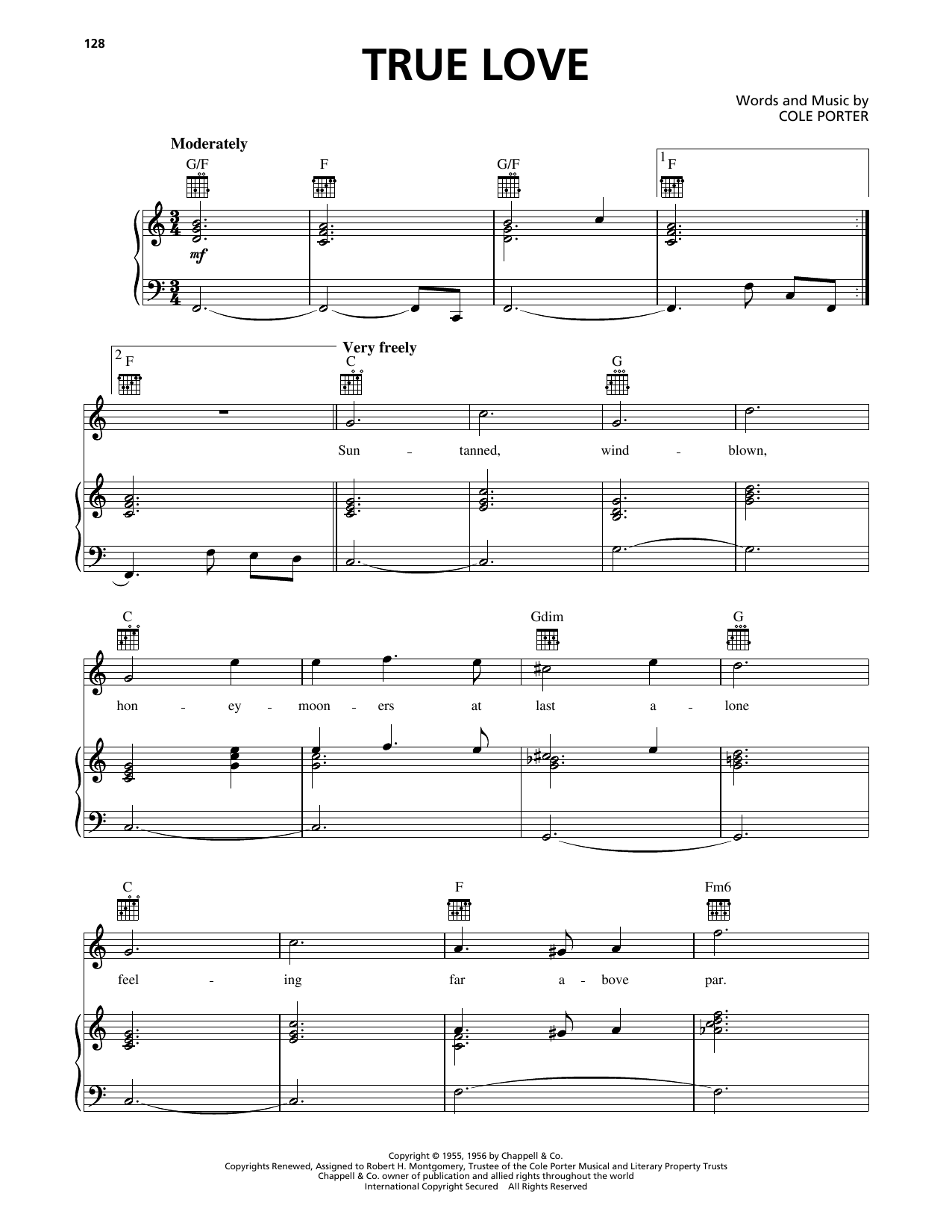 Elvis Presley True Love (from High Society) sheet music notes and chords arranged for Piano, Vocal & Guitar Chords (Right-Hand Melody)