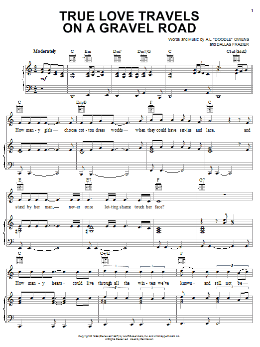 Elvis Presley True Love Travels On A Gravel Road sheet music notes and chords arranged for Piano, Vocal & Guitar Chords (Right-Hand Melody)