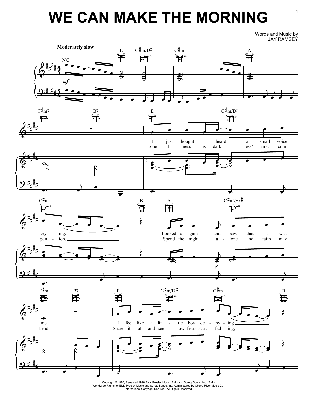 Elvis Presley We Can Make The Morning sheet music notes and chords arranged for Piano, Vocal & Guitar Chords (Right-Hand Melody)