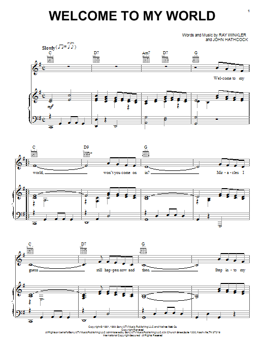 Elvis Presley Welcome To My World sheet music notes and chords arranged for Piano, Vocal & Guitar Chords (Right-Hand Melody)