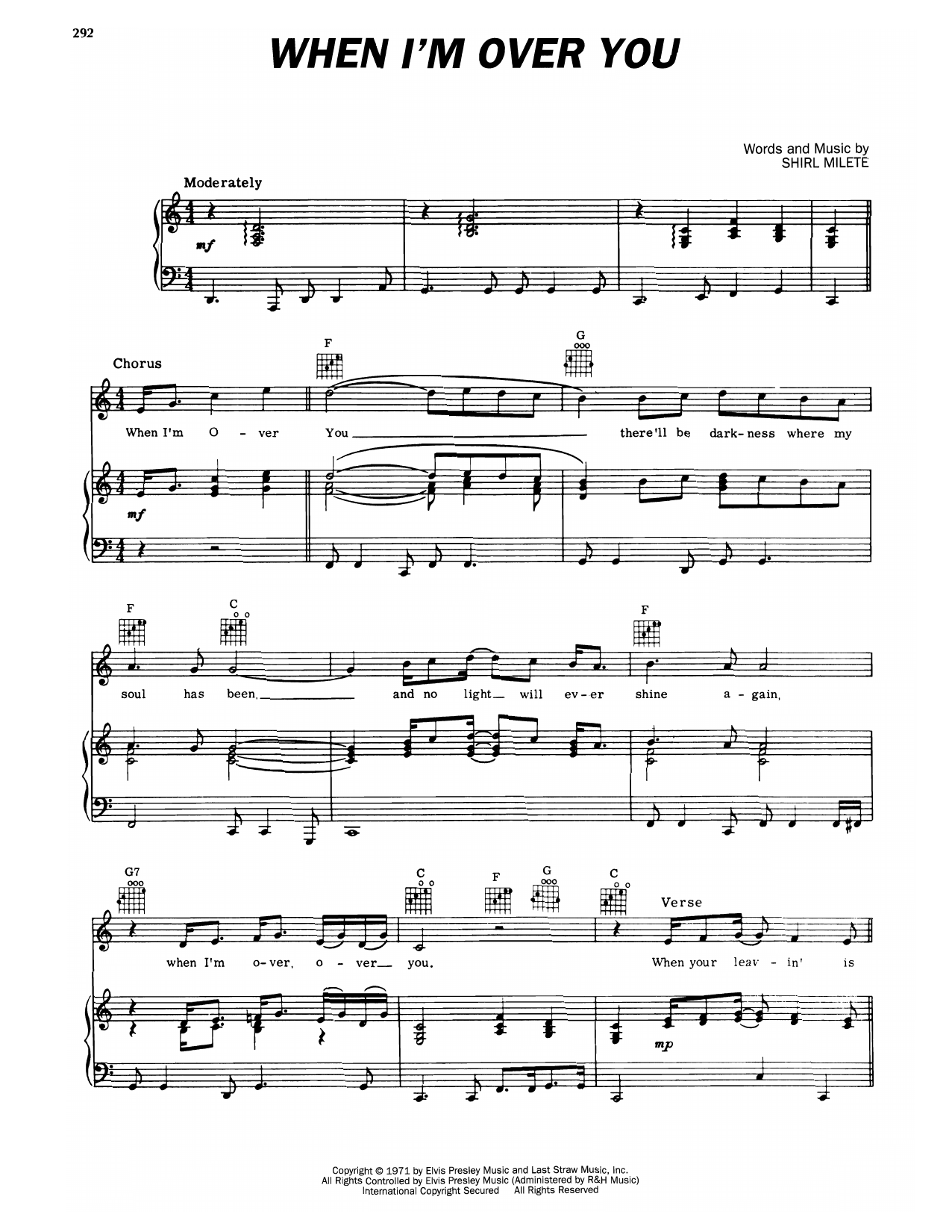 Elvis Presley When I'm Over You sheet music notes and chords arranged for Piano, Vocal & Guitar Chords (Right-Hand Melody)