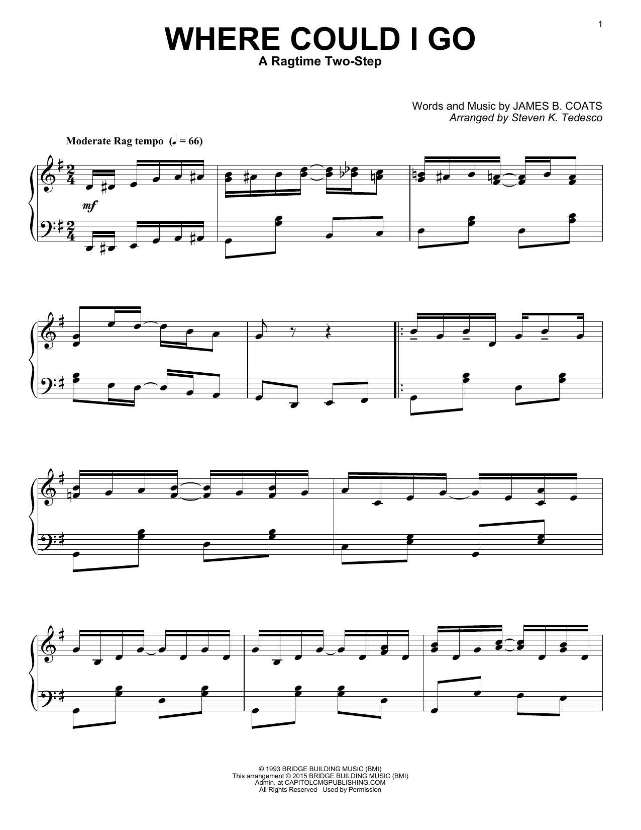 Elvis Presley Where Could I Go [Ragtime version] sheet music notes and chords arranged for Piano Solo