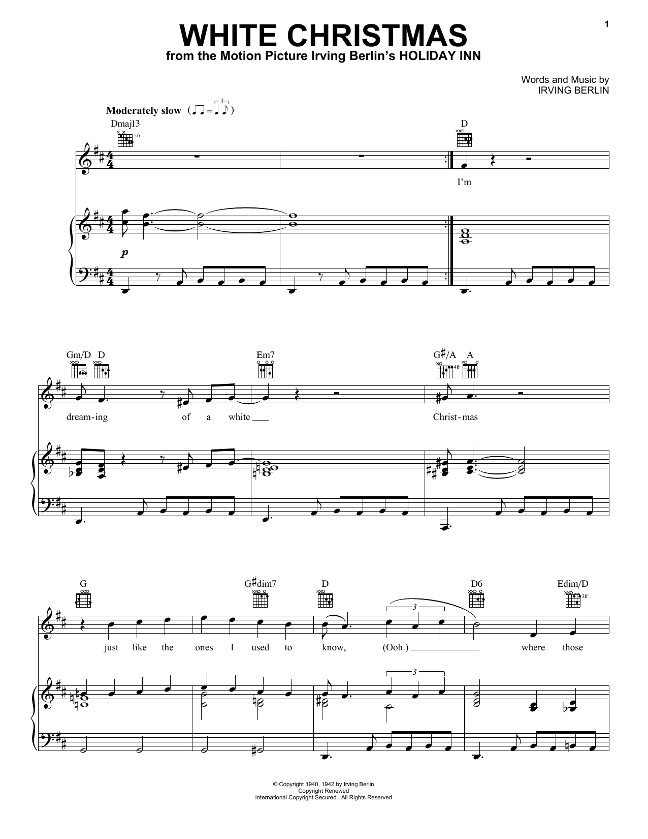 Elvis Presley White Christmas sheet music notes and chords arranged for Piano, Vocal & Guitar Chords (Right-Hand Melody)