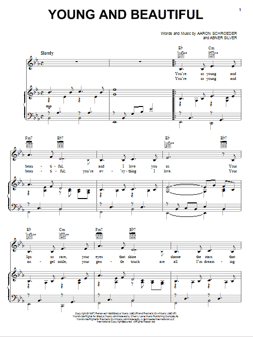 Elvis Presley Young And Beautiful sheet music notes and chords arranged for Piano, Vocal & Guitar Chords (Right-Hand Melody)
