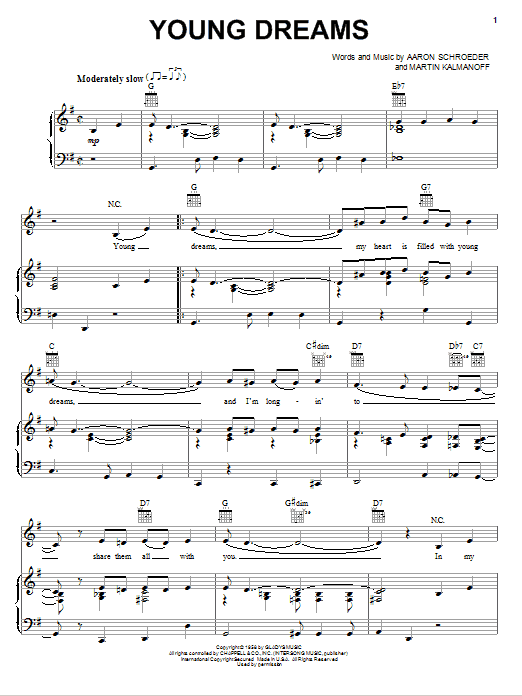 Elvis Presley Young Dreams sheet music notes and chords arranged for Piano, Vocal & Guitar Chords (Right-Hand Melody)