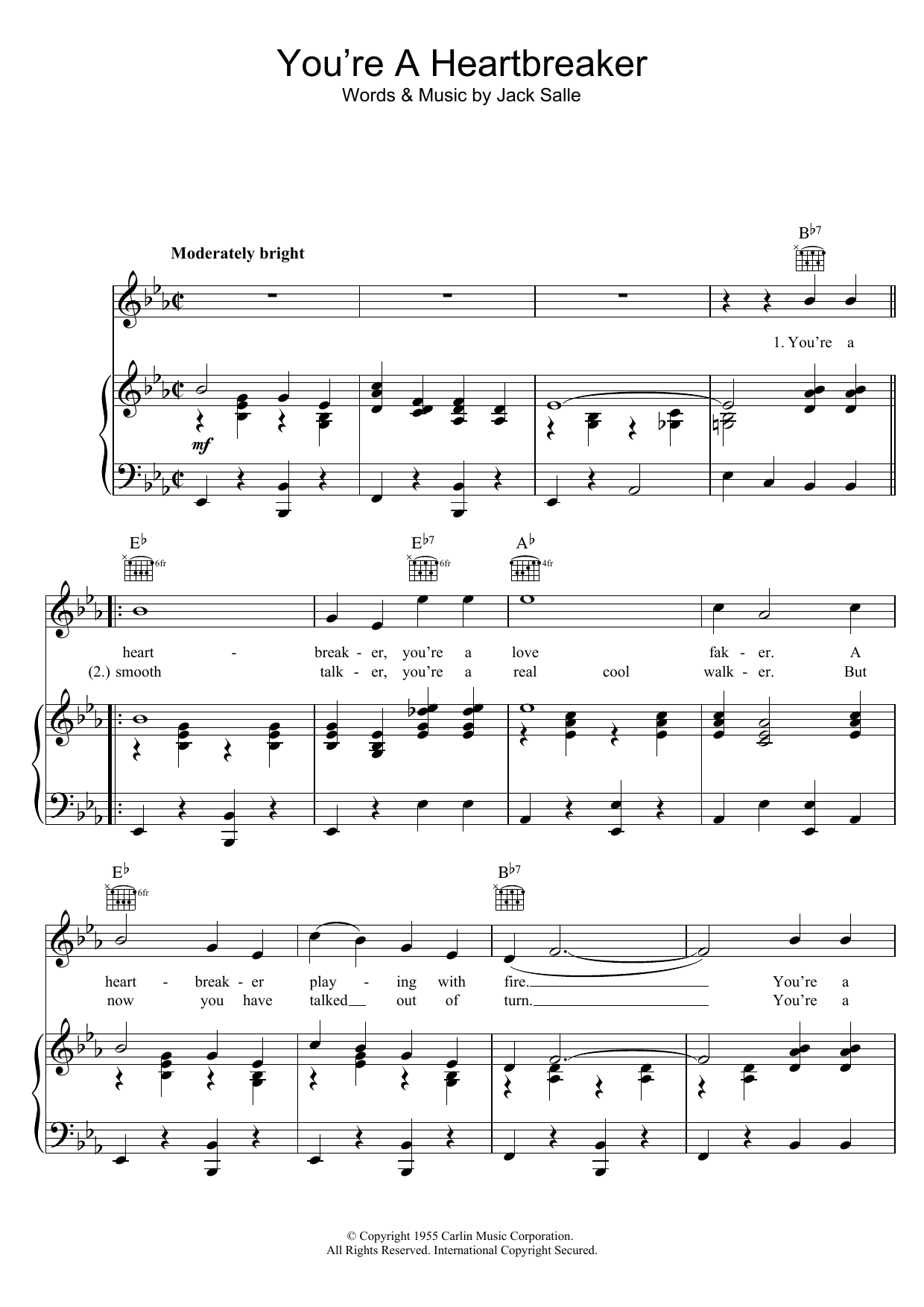 Elvis Presley You're A Heartbreaker sheet music notes and chords arranged for Piano, Vocal & Guitar Chords