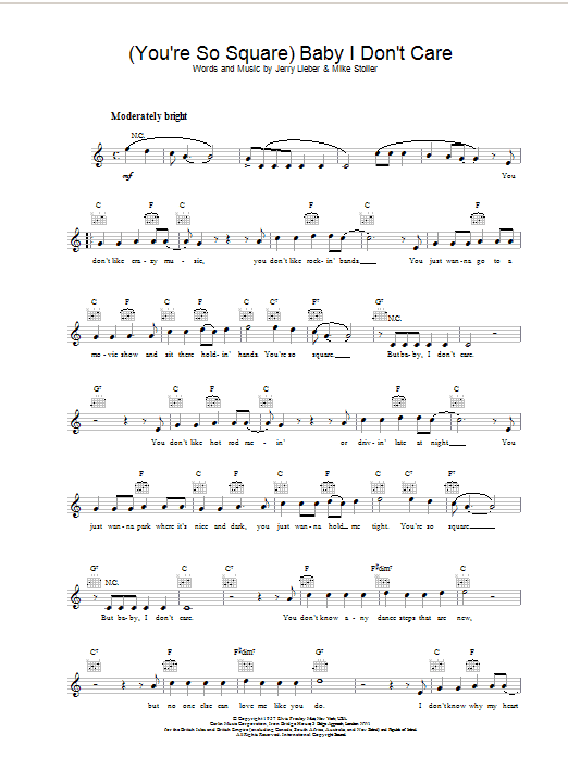 Elvis Presley (You're So Square) Baby, I Don't Care sheet music notes and chords arranged for Easy Guitar