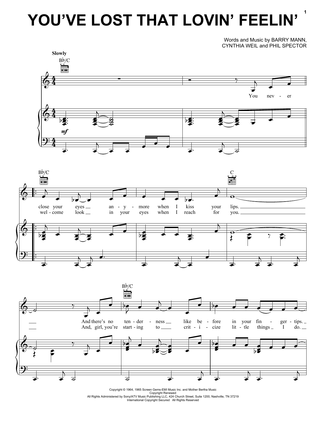 Elvis Presley You've Lost That Lovin' Feelin' sheet music notes and chords arranged for Piano, Vocal & Guitar Chords (Right-Hand Melody)