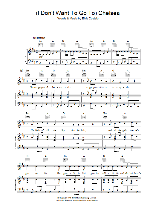 Elvis Costello (I Don't Want To) Go To Chelsea sheet music notes and chords. Download Printable PDF.