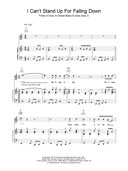 Elvis Costello I Can't Stand Up For Falling sheet music notes and chords arranged for Piano, Vocal & Guitar Chords