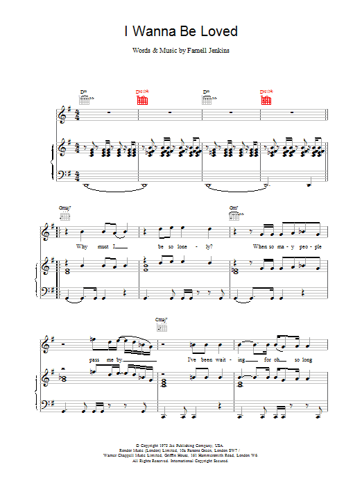 Elvis Costello I Wanna Be Loved sheet music notes and chords arranged for Piano, Vocal & Guitar Chords