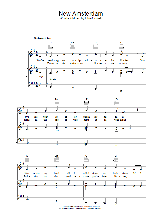 Elvis Costello New Amsterdam sheet music notes and chords. Download Printable PDF.