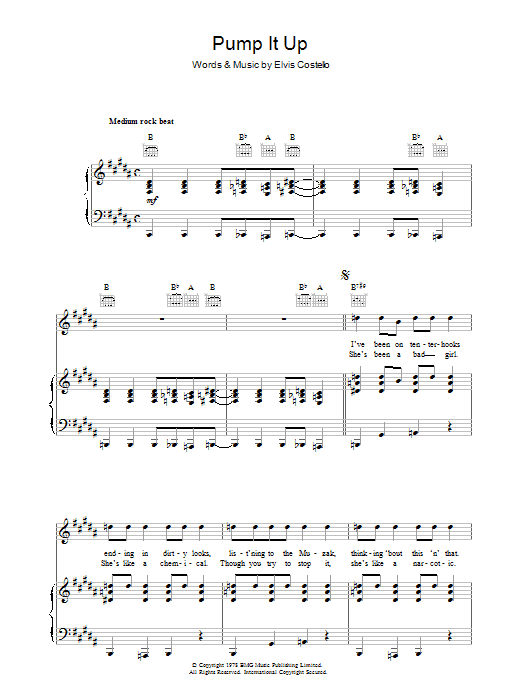 Elvis Costello Pump It Up sheet music notes and chords. Download Printable PDF.