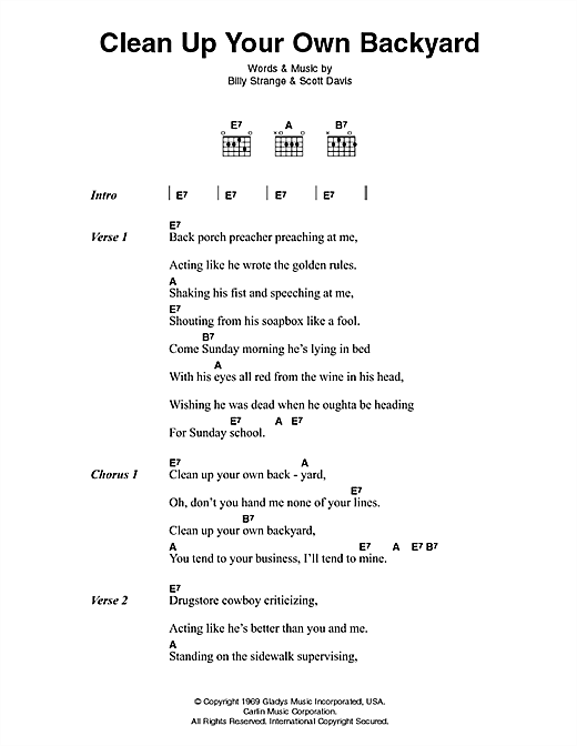 Elvis Presley Clean Up Your Own Backyard sheet music notes and chords arranged for Guitar Chords/Lyrics