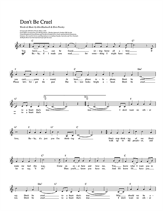 Elvis Presley Don't Be Cruel sheet music notes and chords. Download Printable PDF.
