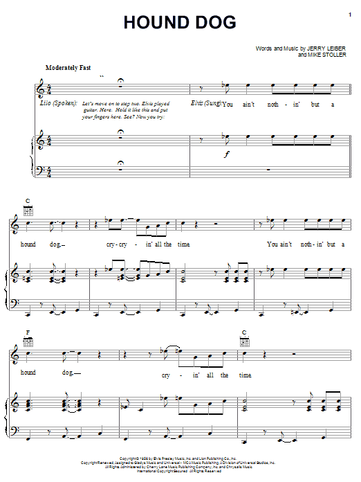 Elvis Presley Hound Dog sheet music notes and chords arranged for Ukulele Chords/Lyrics
