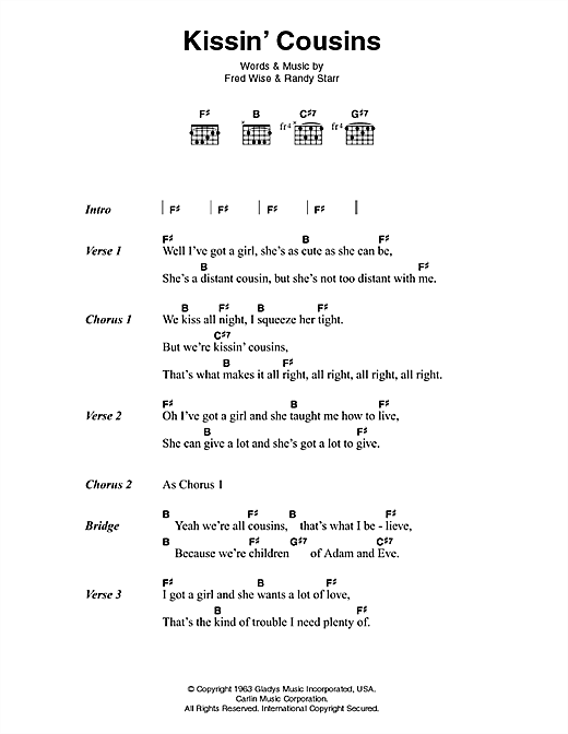 Elvis Presley Kissin' Cousins sheet music notes and chords arranged for Guitar Chords/Lyrics