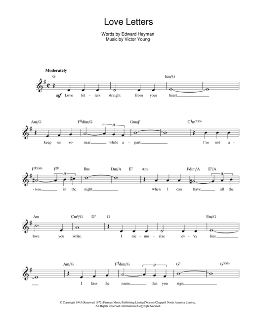 Elvis Presley Love Letters sheet music notes and chords arranged for Guitar Chords/Lyrics
