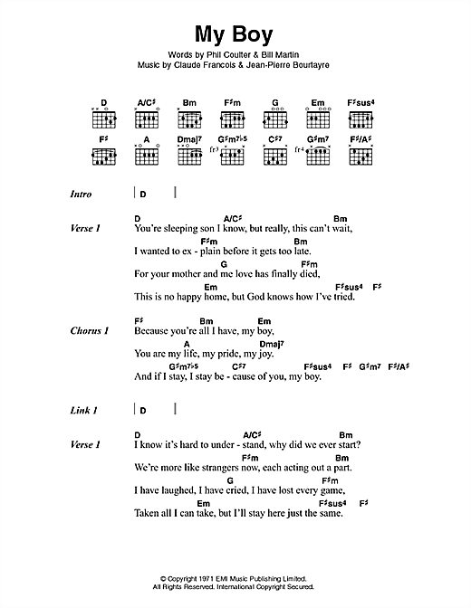 Elvis Presley My Boy sheet music notes and chords arranged for Guitar Chords/Lyrics
