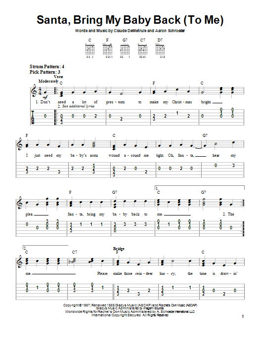 Elvis Presley Santa, Bring My Baby Back (To Me) sheet music notes and chords. Download Printable PDF.