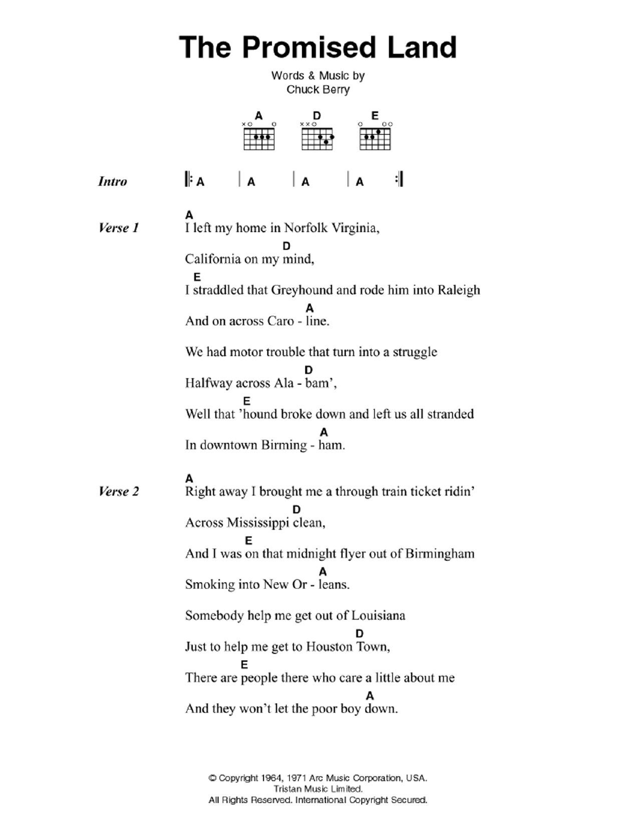 Elvis Presley The Promised Land sheet music notes and chords arranged for Guitar Chords/Lyrics