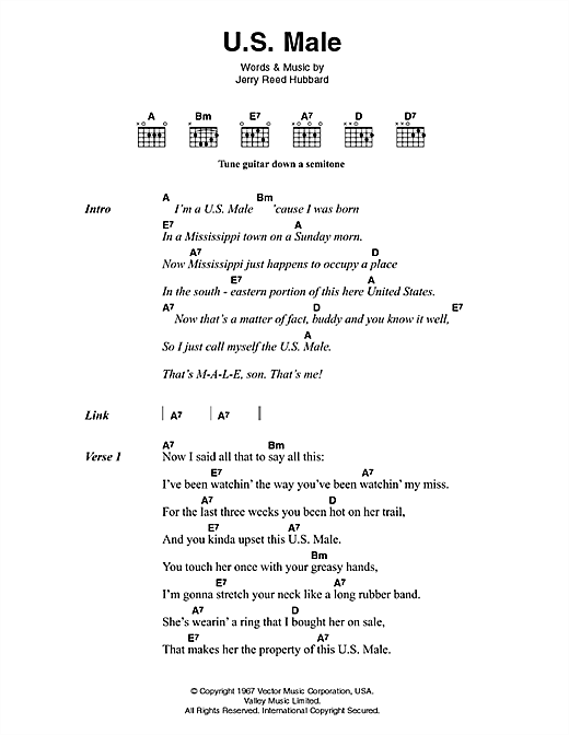 Elvis Presley U.S. Male sheet music notes and chords arranged for Guitar Chords/Lyrics