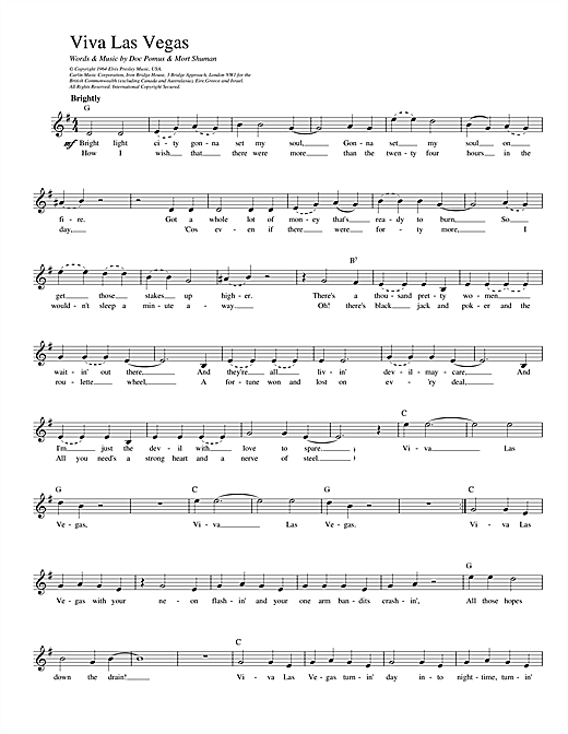 Elvis Presley Viva Las Vegas sheet music notes and chords arranged for Guitar Chords/Lyrics