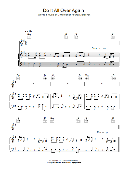 Elyar Fox Do It All Over Again sheet music notes and chords arranged for Piano, Vocal & Guitar Chords