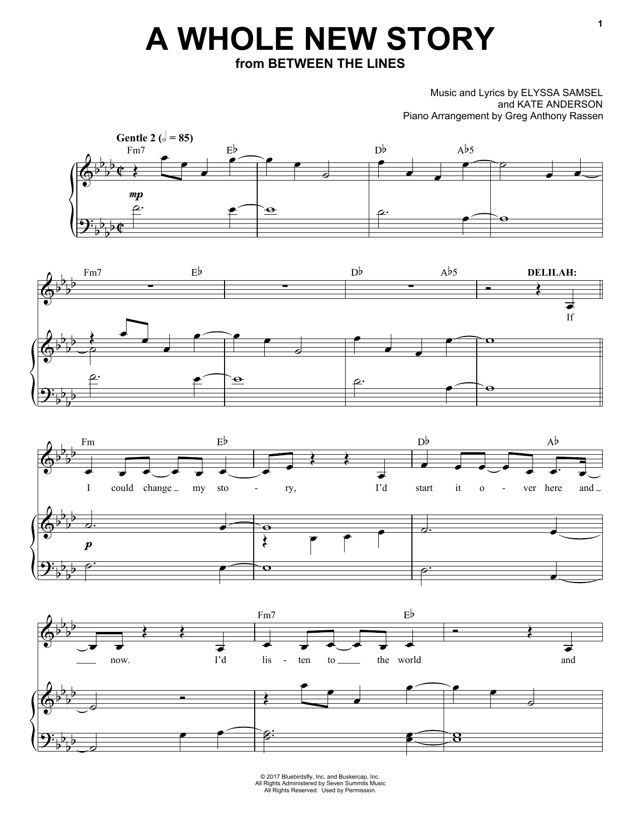 Elyssa Samsel & Kate Anderson A Whole New Story (from Between The Lines) sheet music notes and chords arranged for Piano & Vocal