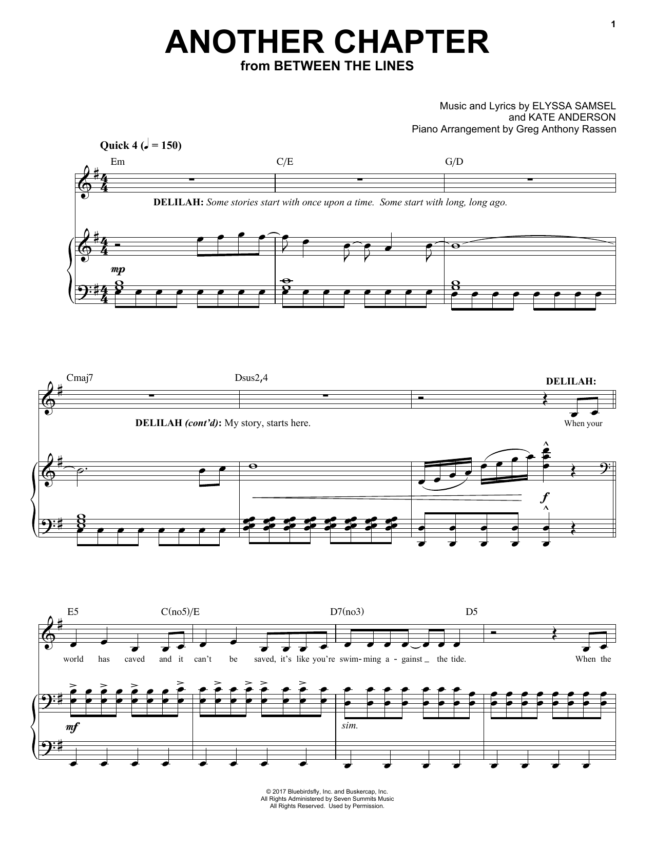 Elyssa Samsel & Kate Anderson Another Chapter (from Between The Lines) sheet music notes and chords arranged for Piano & Vocal