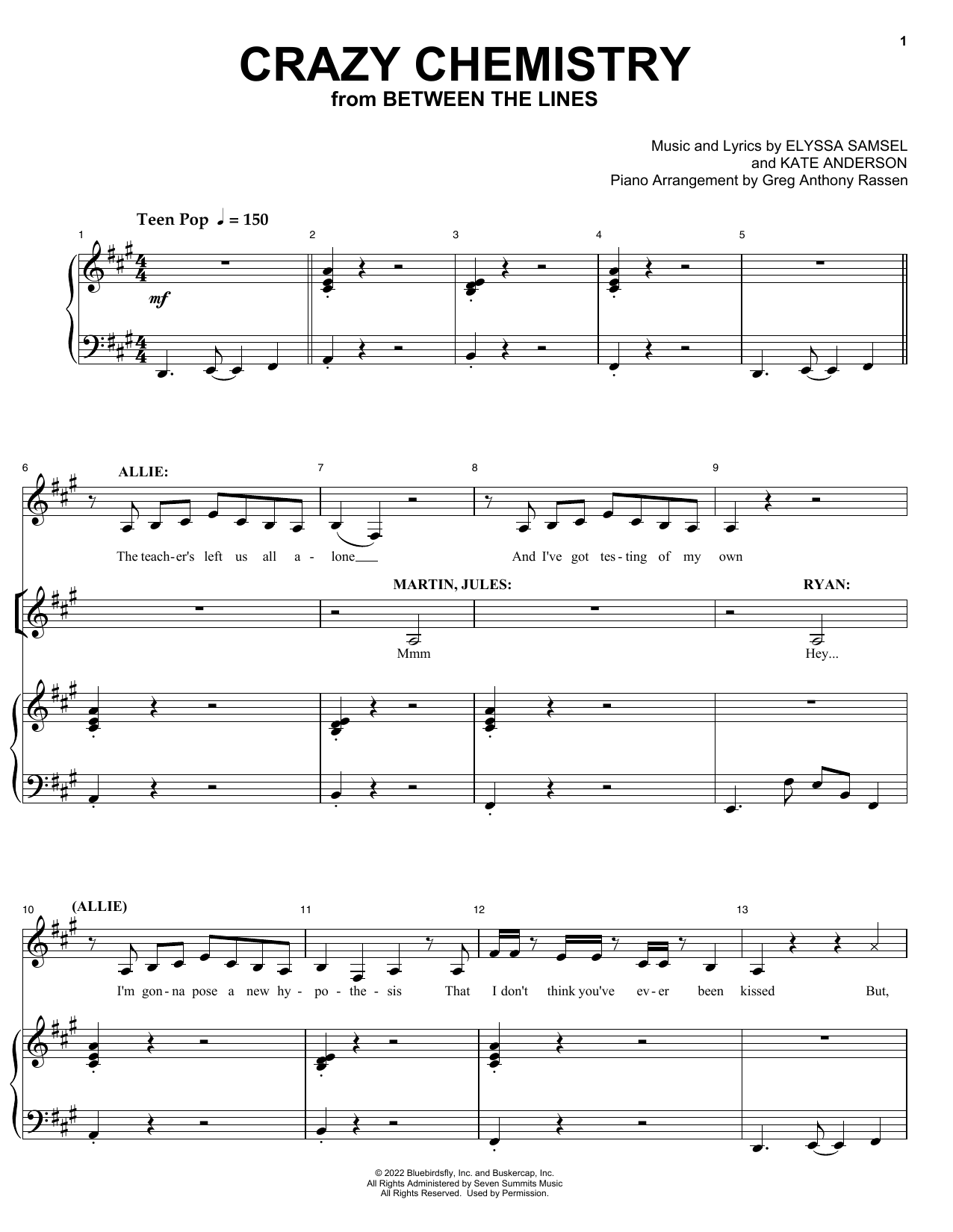 Elyssa Samsel & Kate Anderson Crazy Chemistry (from Between The Lines) sheet music notes and chords arranged for Piano & Vocal