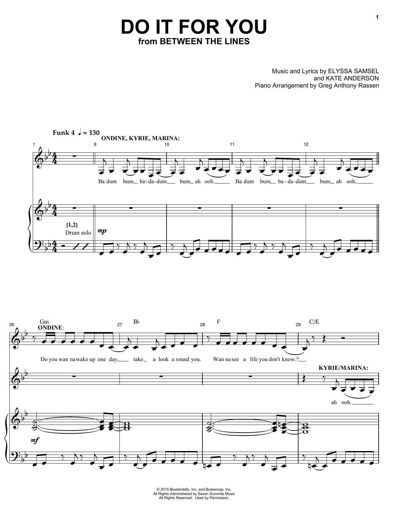Elyssa Samsel & Kate Anderson Do It For You (from Between The Lines) sheet music notes and chords arranged for Piano & Vocal