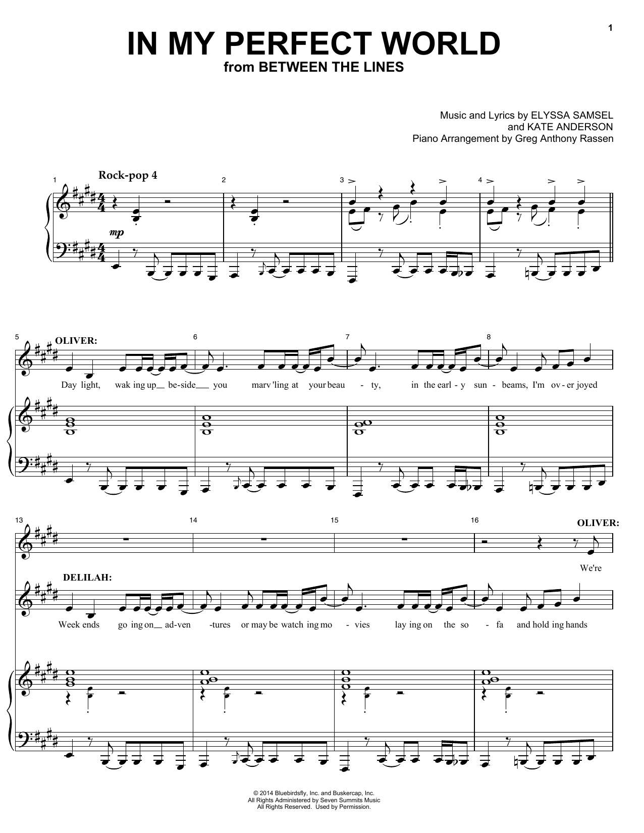 Elyssa Samsel & Kate Anderson In My Perfect World (from Between The Lines) sheet music notes and chords arranged for Piano & Vocal