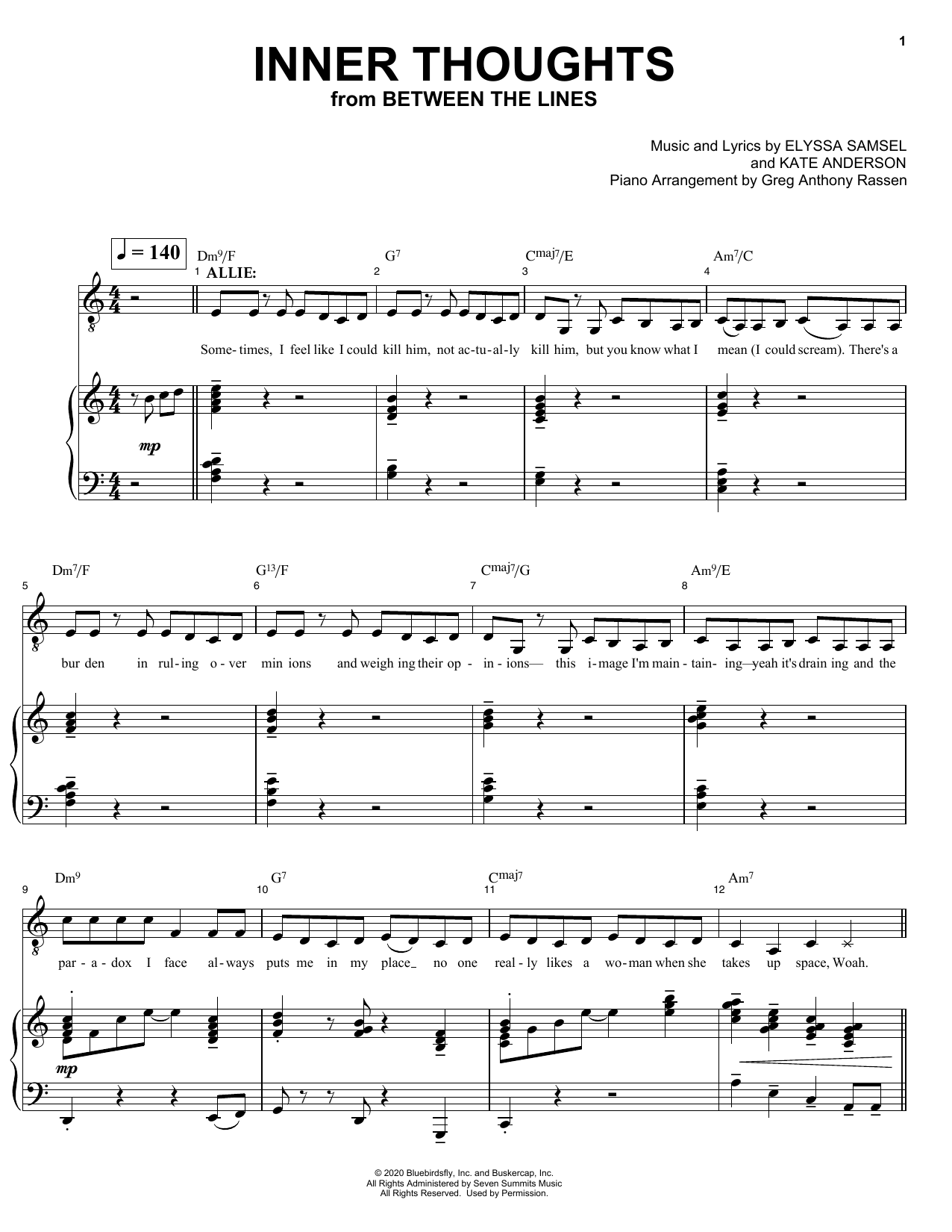 Elyssa Samsel & Kate Anderson Inner Thoughts (from Between The Lines) sheet music notes and chords arranged for Piano & Vocal