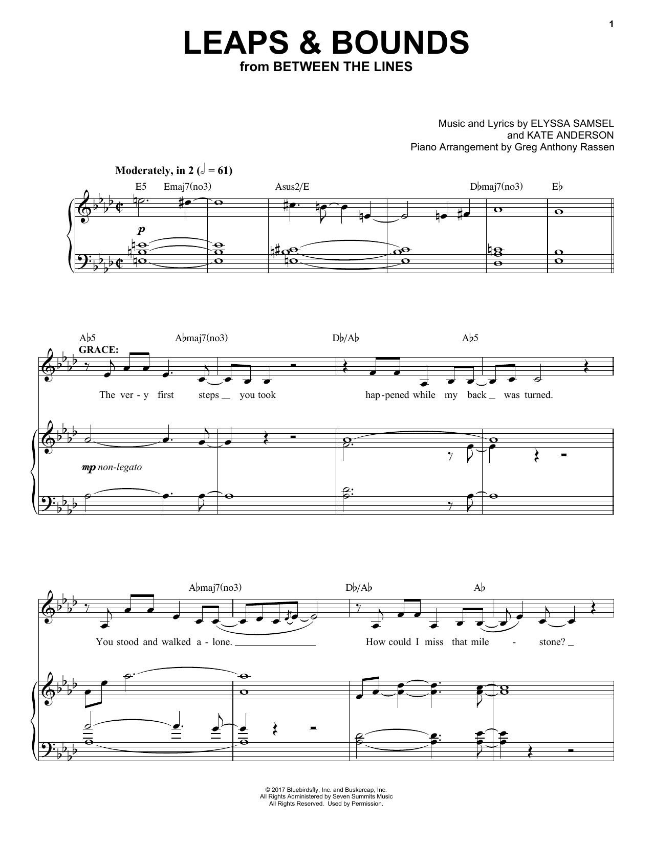 Elyssa Samsel & Kate Anderson Leaps & Bounds (from Between The Lines) sheet music notes and chords arranged for Piano & Vocal
