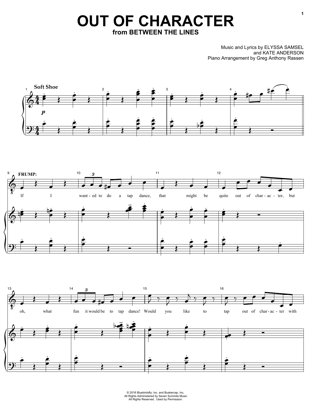 Elyssa Samsel & Kate Anderson Out Of Character (from Between The Lines) sheet music notes and chords arranged for Piano & Vocal