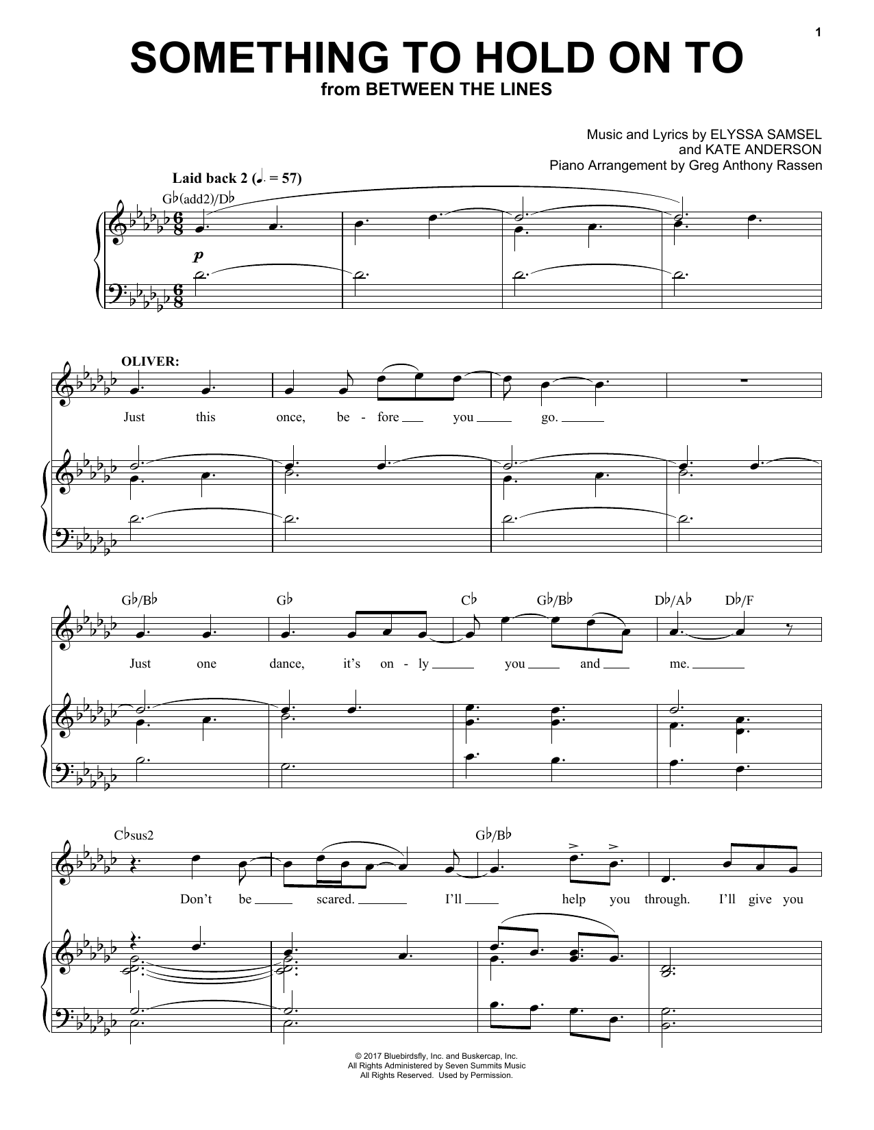 Elyssa Samsel & Kate Anderson Something To Hold On To (from Between The Lines) sheet music notes and chords arranged for Piano & Vocal