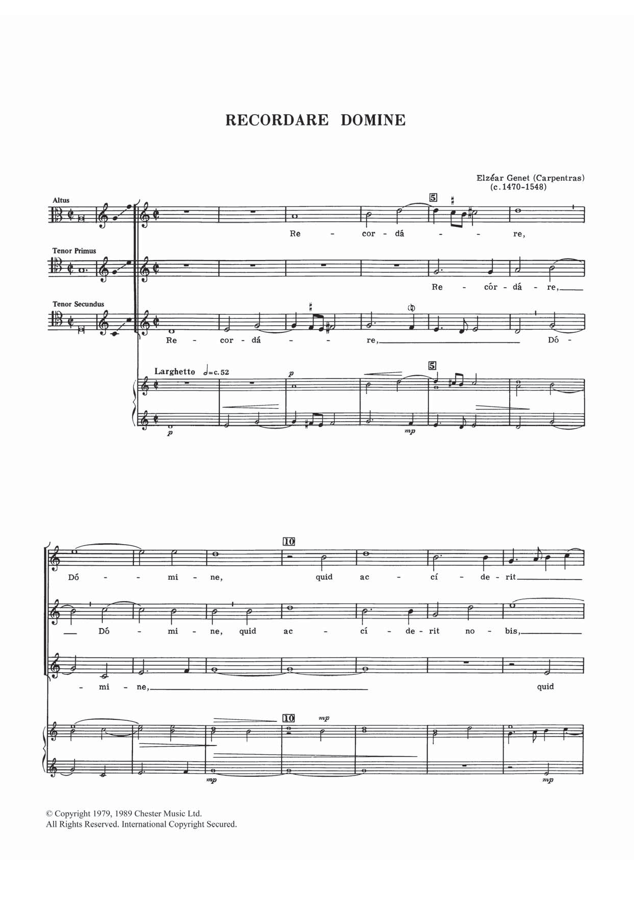 Elzear Genet Recordare Domine sheet music notes and chords arranged for Piano, Vocal & Guitar Chords
