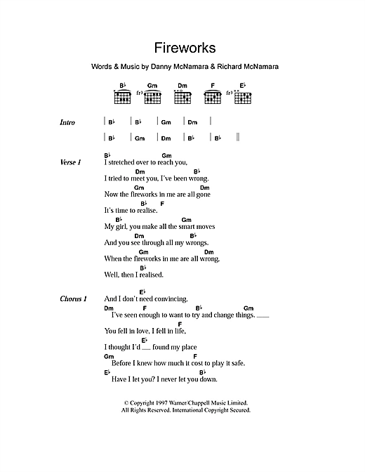 Embrace Fireworks sheet music notes and chords arranged for Guitar Chords/Lyrics