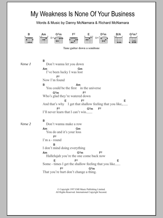 Embrace My Weakness Is None Of Your Business sheet music notes and chords arranged for Guitar Chords/Lyrics