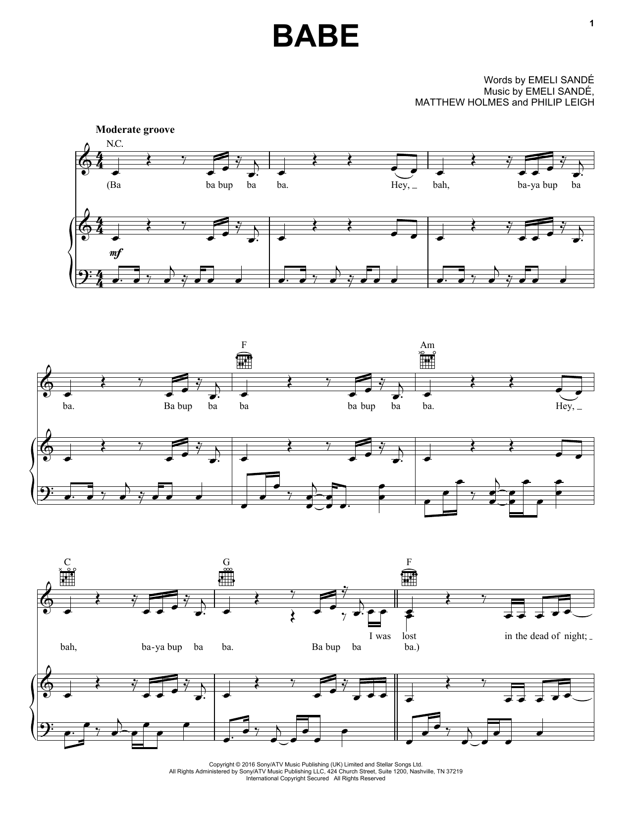 Emeli Sandé Babe sheet music notes and chords arranged for Piano, Vocal & Guitar Chords (Right-Hand Melody)