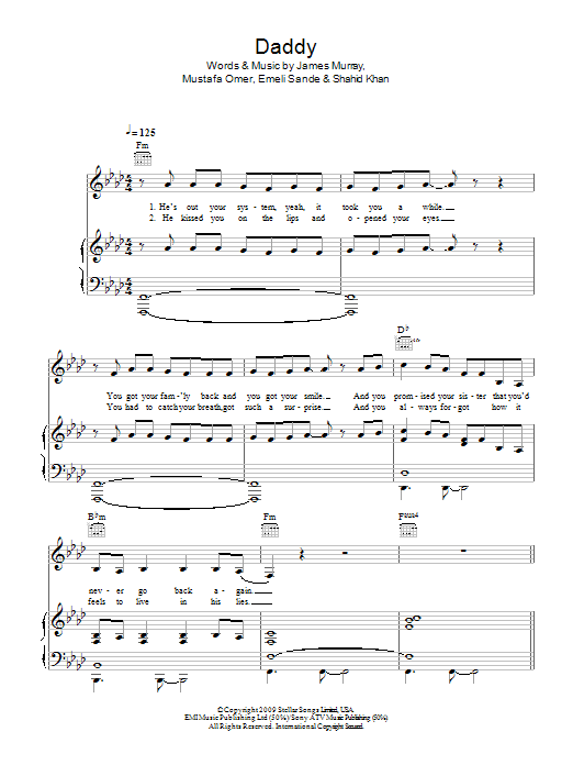 Emeli Sande Daddy sheet music notes and chords arranged for Piano, Vocal & Guitar Chords