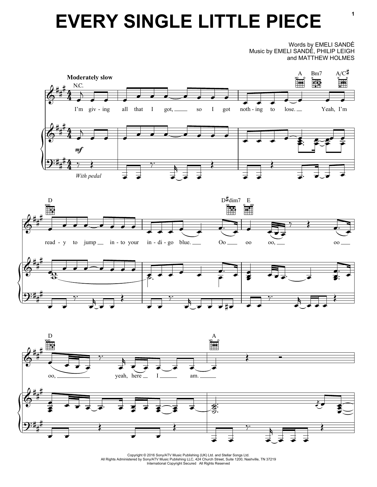 Emeli Sandé Every Single Little Piece sheet music notes and chords arranged for Piano, Vocal & Guitar Chords (Right-Hand Melody)
