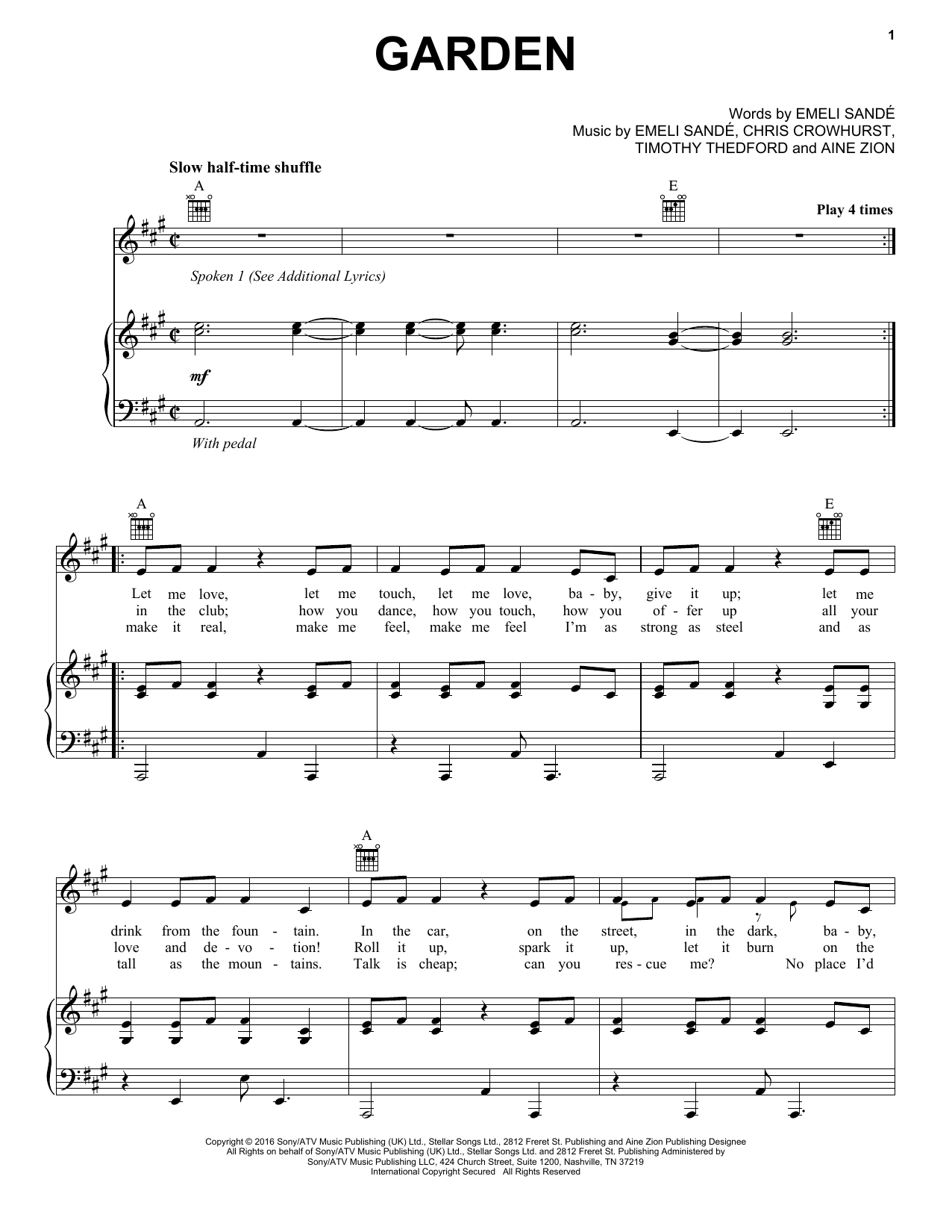 Emeli Sande featuring Jay Electronica & Aine Zion Garden sheet music notes and chords arranged for Piano, Vocal & Guitar Chords (Right-Hand Melody)